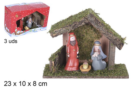 [109259] Nativity scene 3 pieces wooden manger 23x10 cm