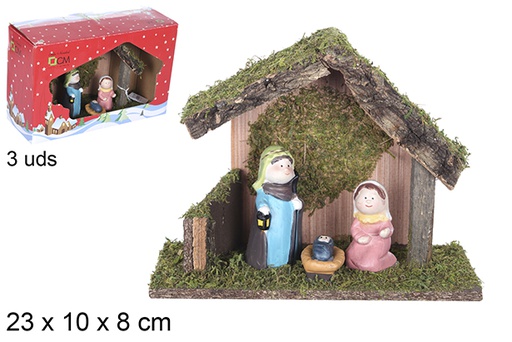 [109263] Nacimiento 3 piezas pesebre madera 23x10 cm