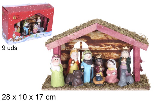 [109275] Nacimiento 9 piezas pesebre madera 28x10x17 cm