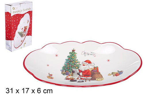 [109357] Bandeja ovalada cerámica Navidad decorada Papa Noel 31x17 cm