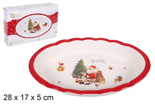 [109358] Vassoio natalizio ovale in ceramica decorato con Babbo Natale 28x17 cm