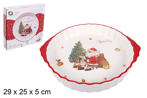 [109359] Vassoio natalizio rotondo in ceramica decorato con Babbo Natale 29x25 cm