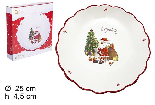 [109360] Round ceramic Christmas tray decorated with Santa Claus 25 cm