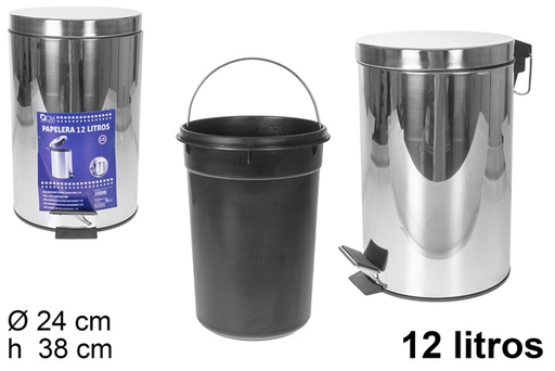 [108410] Caixa com pedal em aço inoxidável 12 l.