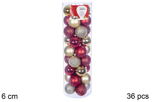 [109999] Pack 36 shiny/matte red gold bauble cylinder 6 cm