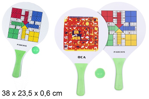 [108615] Rectangular beach racket set decorated ludo/goose game