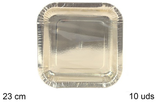 [109575] Pack 10 assiettes en carton carrées Noël or 23 cm