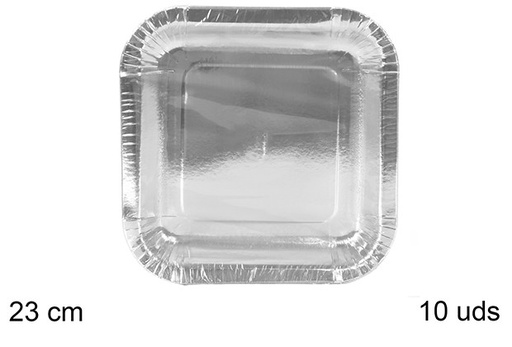 [109576] Pack 10 assiettes carrées en papier argenté Noël 23 cm