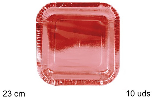 [109577] Pack 10 pratos de papel de Natal quadrados vermelhos de 23 cm