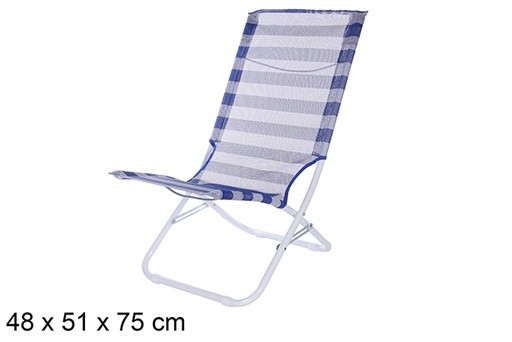 [108414] Silla playa metal blanco Fibreline rayas azul/blanco