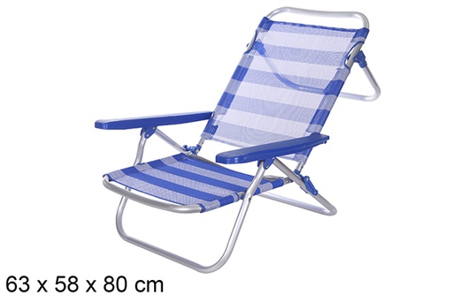 [108420] Silla playa aluminio Fibreline rayas azul/blanco con asa