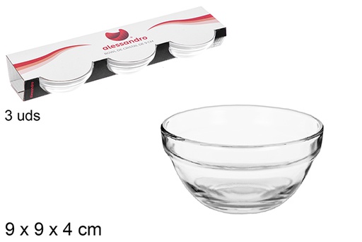[108009] Pack 3 glass bowl 9 cm