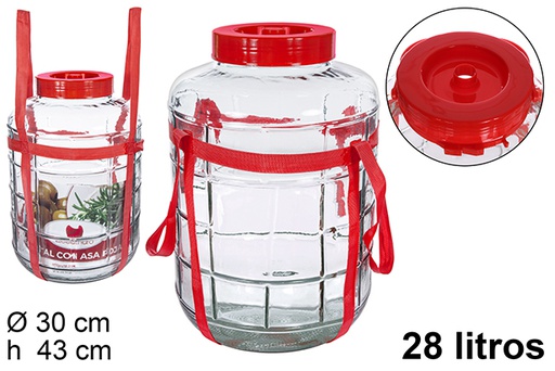 [107885] Bote cristal con asa roja 28 l.