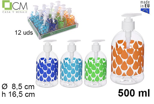 [109247] Botella con dosificador de gel decorado gotas 500 ml