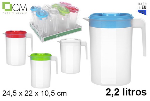 [108916] Plastic oval jug with ​​lid assorted colors 2,2 l.