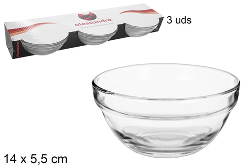 [108675] Pack 3 bols en verre 14 cm