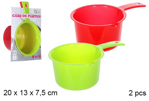 [108322] Pack 2 cazos plástico color con mango 20 cm
