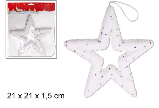 [046608] White decoration star with sign 21 cm