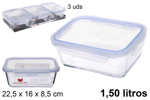 [109010] Contenitore per alimenti vetro plastica ermetico rettangolare 1,5 l.