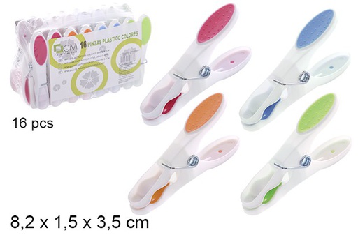 [108681] Pack 16 prendedores de roupa de plástico de cor opaca 8,2 cm