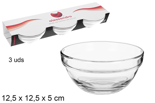 [108999] Pack 3 bols en verre 12,5 cm