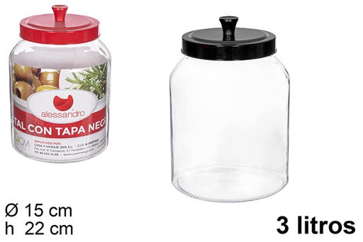 [109020] Glass jar black/red lid 3 l.