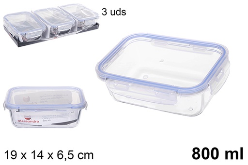 [109008] Lunch box en verre hermetique rectangulaire 800 ml