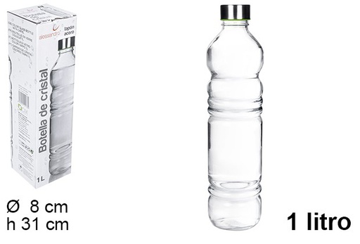 [109178] Botella cristal agua forma tapa acero 1 l.