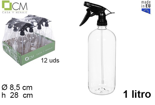 [110451] Garrafa de plástico redondo com pulverizador preto 1 l.