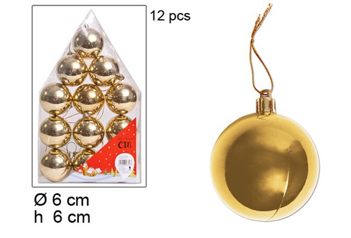 [046646] Pack 12 boules dans maison dorées brillantes 60 mm