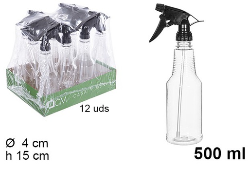 [110453] Flacon rond en plastique avec pulvérisateur noir 500 ml