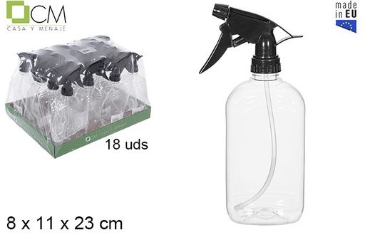 [110452] Flacon ovale en plastique avec pulvérisateur noir de 500 ml