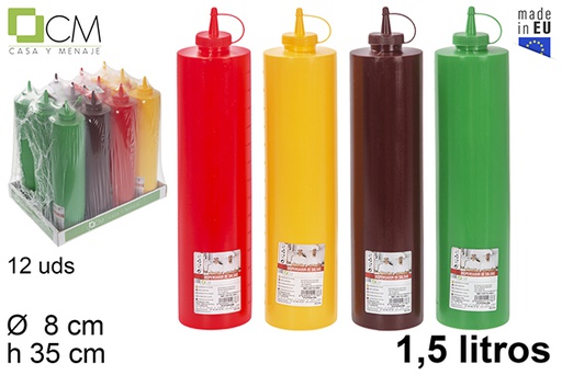 [102776] Plastic sauce bottle with lid assorted colors 1,5 l.