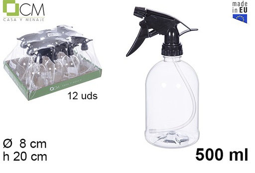 [110496] Flacon rond en plastique avec pulvérisateur noir 500 ml