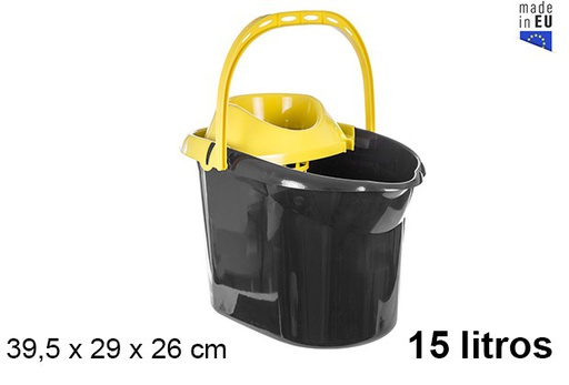 [107319] Secchio rettangolare in plastica nera con strizzatore 15 l.