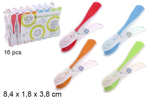 [108680] Pack 16 mollette in plastica colorata opaca 8,4 cm