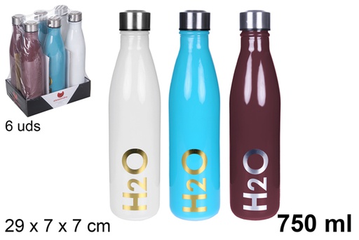 [109283] Glass water bottle assorted colors decorated H2O 750 ml