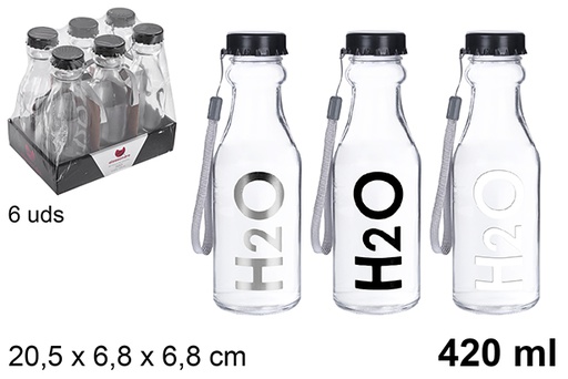 [109286] Borraccia in vetro trasparente decorato H2O 420 ml