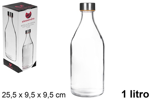 [109169] Glass water bottle with steel lid 1 liter