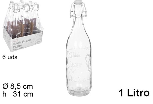 [109181] Botella cristal agua decorada water tapón gaseosa 1 l.
