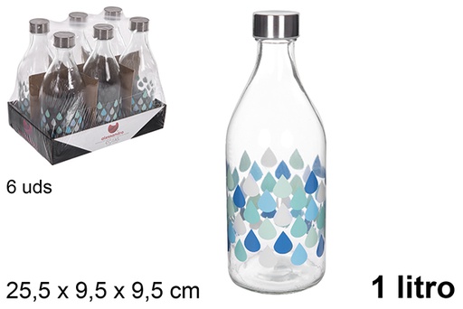 [109172] Borraccia in vetro con gocce decorate coperchio in acciaio 1 l.