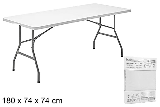 [110610] Tavolo pieghevole in plastica con gambe in acciaio 180x74 cm