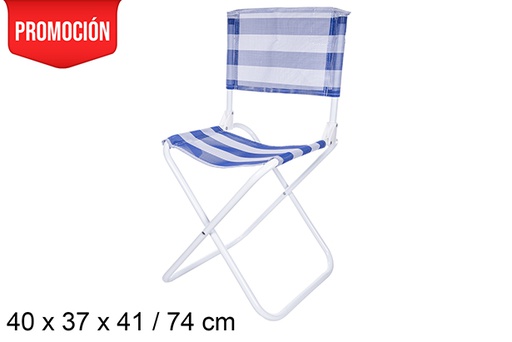 [110621] Silla plegable playa con respaldo metal blanco Textilene azul/blanco 40x37 cm