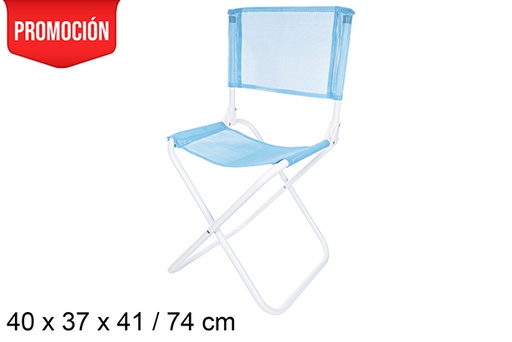 [110622] Silla plegable playa con respaldo metal blanco Textilene azul 40x37 cm