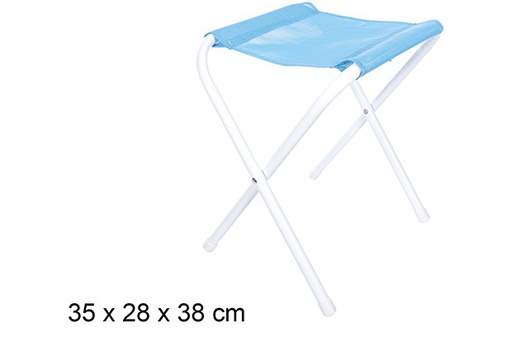 [110625] Sgabello da spiaggia pieghevole in metallo bianco Textilene blu 35x28 cm