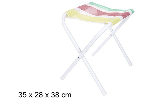 [110626] Taburete plegable playa metal blanco Textilene rayas colores 35x28 cm