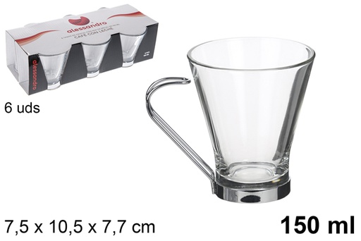 Taza café con leche con asa metal vidrio - cristal 220 ml.