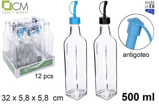[110612] Aceitera/vinajera cristal cuadrada decorada colores tapón antigoteo 500 ml