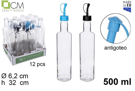 [110614] Aceitera/vinajera redonda cristal tapón antigoteo colores 500 ml