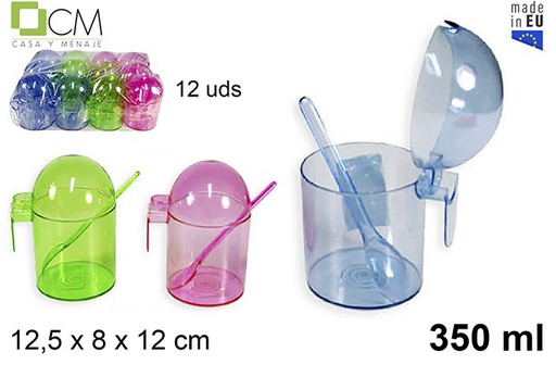 [102892] Plastic sugar bowl with spoon assorted colors 350 ml